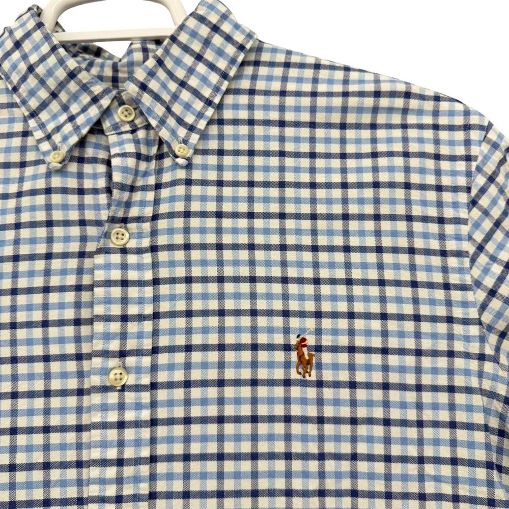 Polo Ralph Lauren Mens Blue Gingham Check Cotton Button Down Shirt Large L